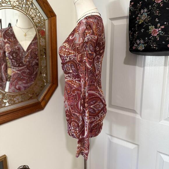 INC International Concepts Orange & Purple Paisley Mesh Long Sleeve Whimsy Top - Picture 3 of 7